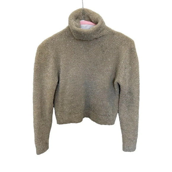 Zara Girl’s Holiday Collection Metallic Turtleneck Sweater in Tan Size 13-14 - Picture 1 of 6